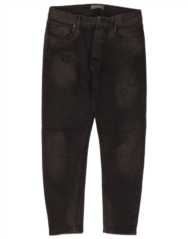 Zara Mens Distressed Slim Jeans EU 42 Large W32 L26 Black