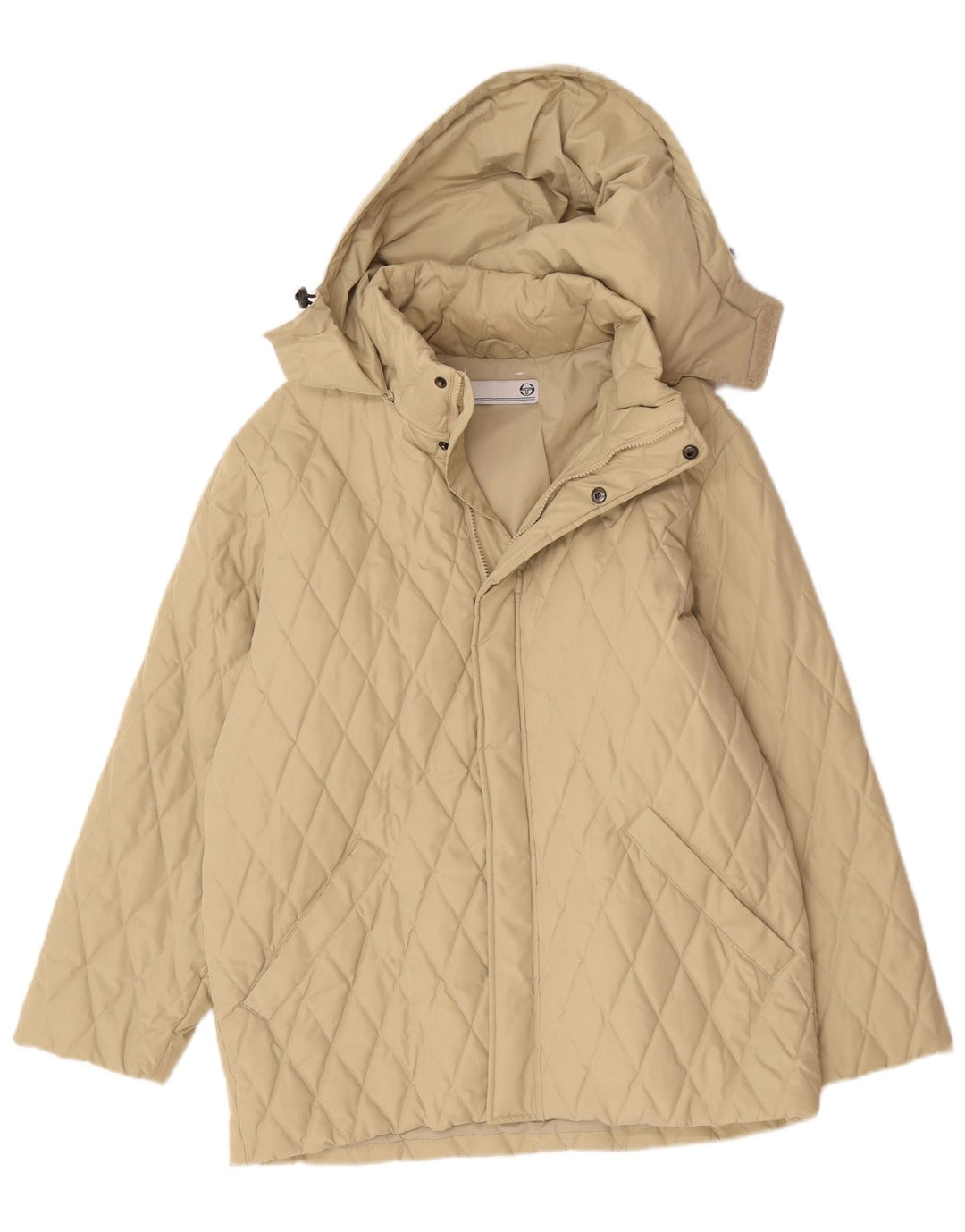 Sergio Tacchini Mens Hooded Quilted Jacket UK 38 Medium Beige Polyester