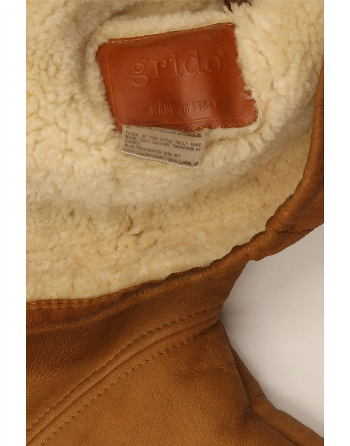 Vintage męska kurtka shearling UK 40 duża brązowa skóra
