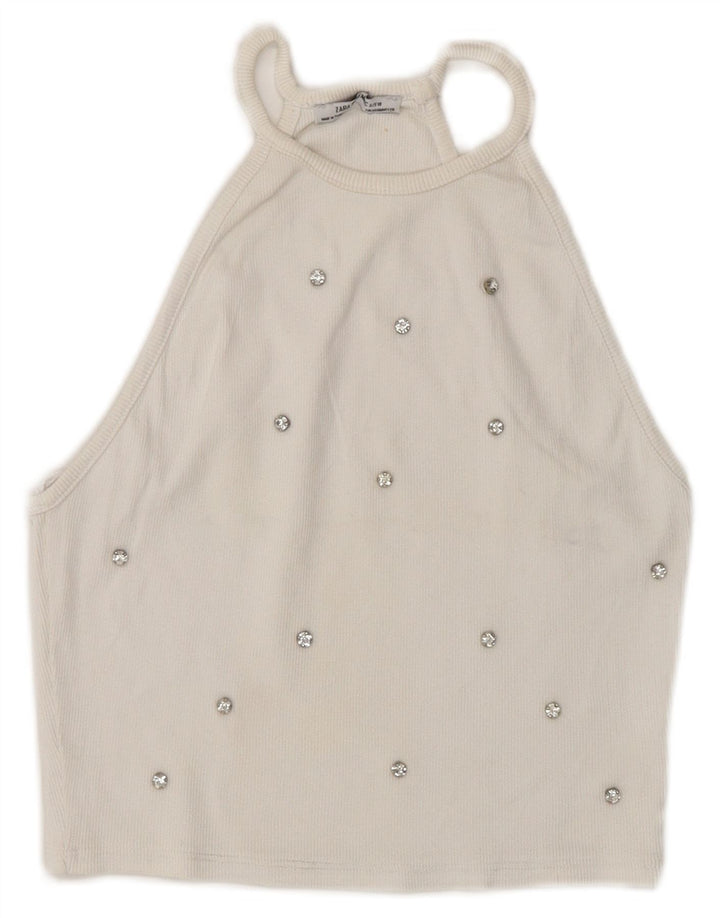 Zara Womens Crop Halter Top UK 8 Small White