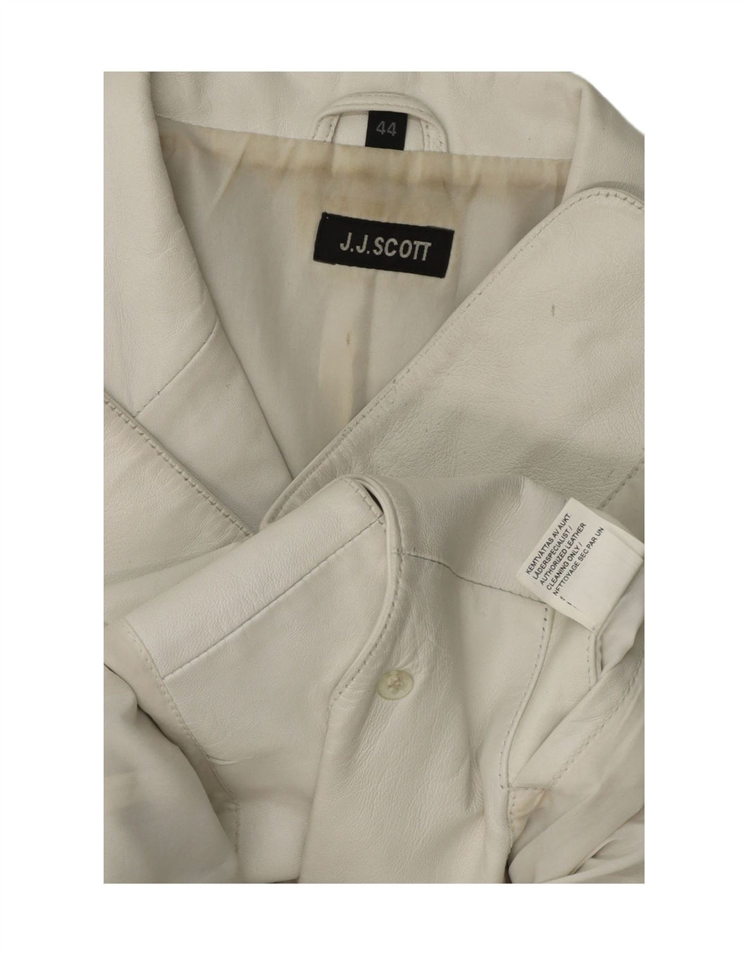 J.J.SCOTT Womens Leather Jacket EU 44 XL Off White Leather Vintage J.J.Scott and Second-Hand J.J.Scott from Messina Hembry 