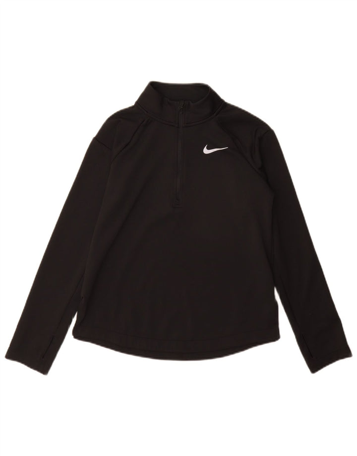 Nike Girls Dri Fit Zip Neck Pullover Tracksuit Top 10-11 Years Medium Black