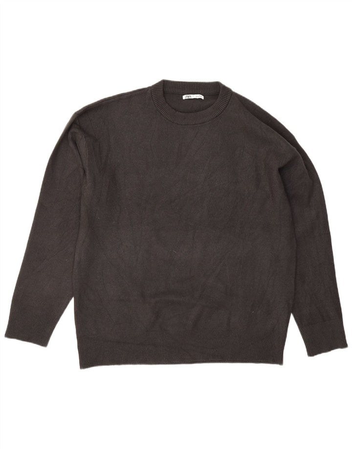 Zara Mens Crew Neck Jumper Sweater Large Grey Viscose