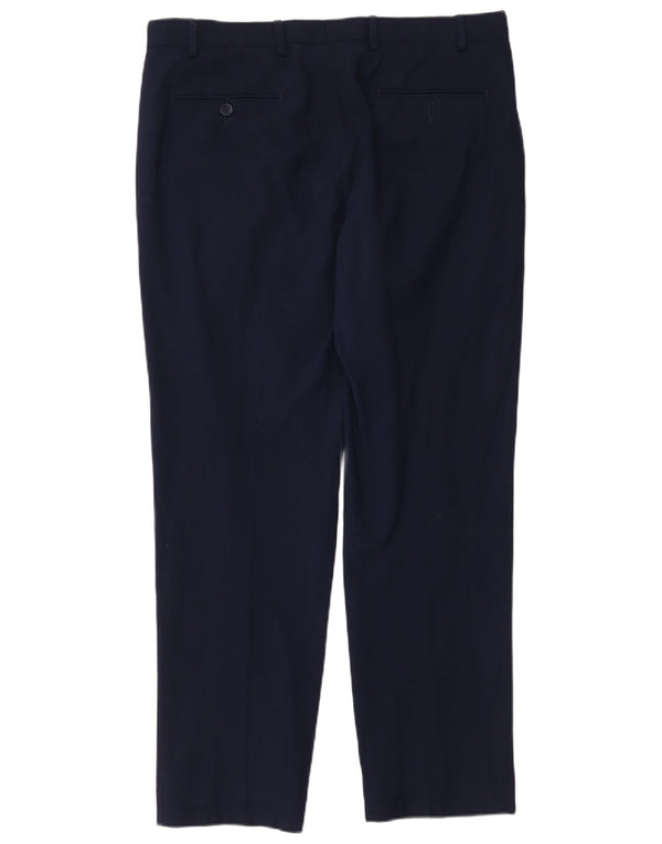 Marks & Spencer Mens Regular Fit Casual Trousers W36 L31 Navy Blue Wool