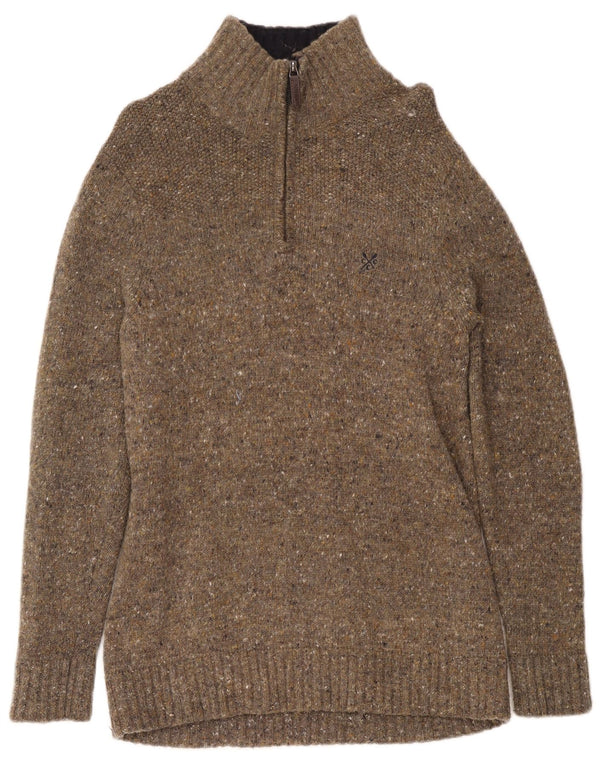 Crew Clothing Womens Zip Neck Jumper Sweater UK 16 Large Khaki Flecked