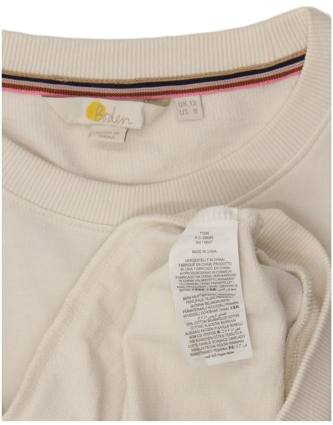 BODEN Womens Sweatshirt Jumper UK 12 Medium White Cotton
