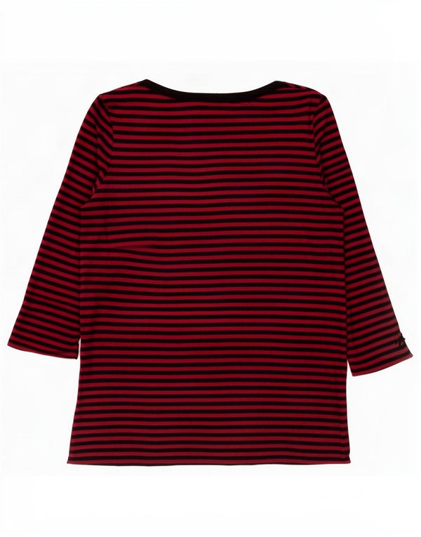 Top da donna Benetton manica 3/4 UK 12 cotone a righe rosse medie