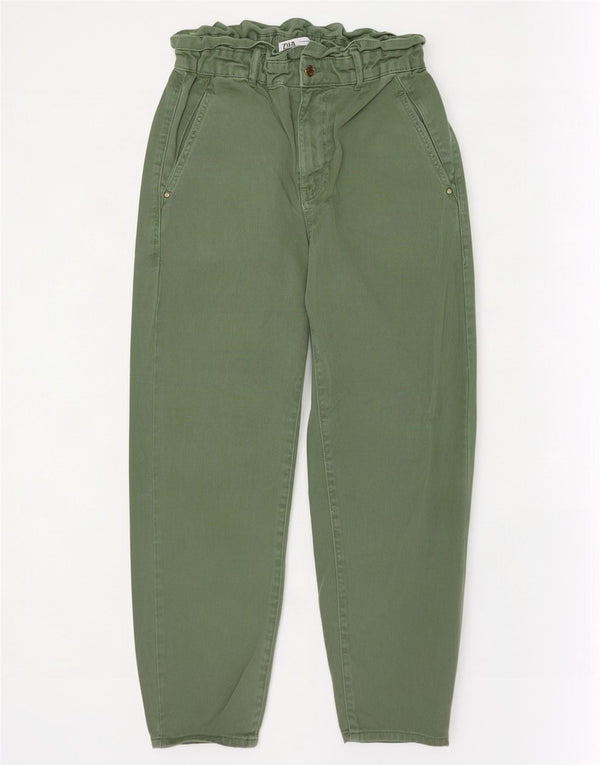 Zara Damen High Waist Tapered Jeans EU 38 Small W28 L26 Grüne Baumwolle