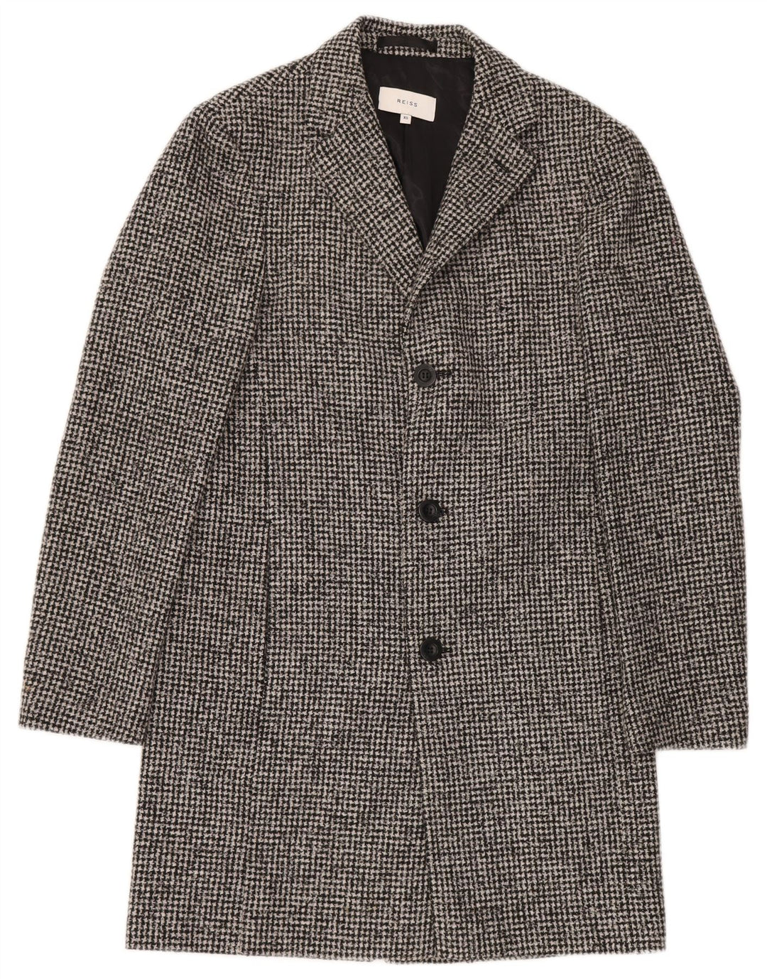 Reiss Mens Overcoat UK 34 XS Grey Houndstooth Polyester