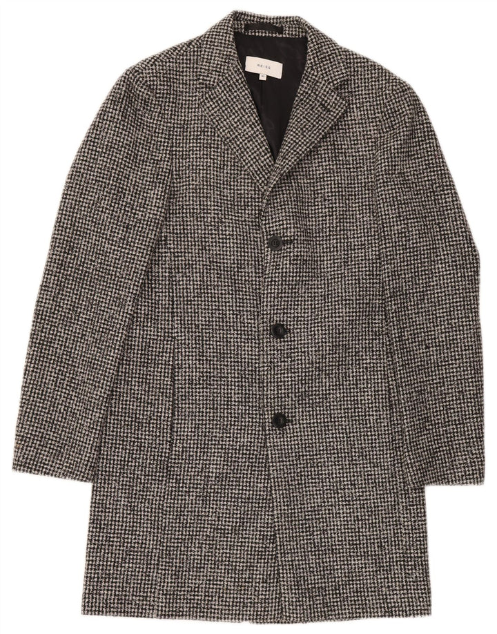 Reiss Mens Overcoat UK 34 XS Grey Houndstooth Polyester