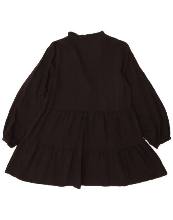 Zara Damen Langarm-Stufenkleid UK 10 Small Schwarze Viskose