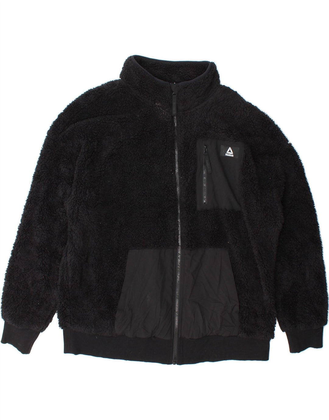 REEBOK Womens Fleece Jacket UK 18 XL Black Colourblock Polyester Vintage Reebok and Second-Hand Reebok from Messina Hembry 