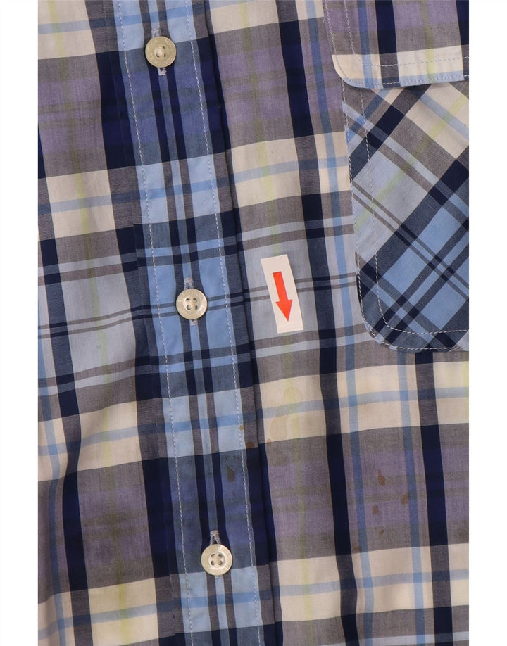 Nautica Mens Short Sleeve Shirt Large Blue Check Cotton