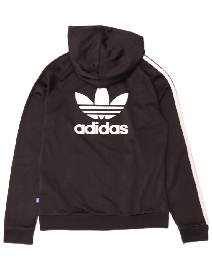 ADIDAS Womens Graphic Zip Hoodie Sweater UK 12 Medium Black Polyester