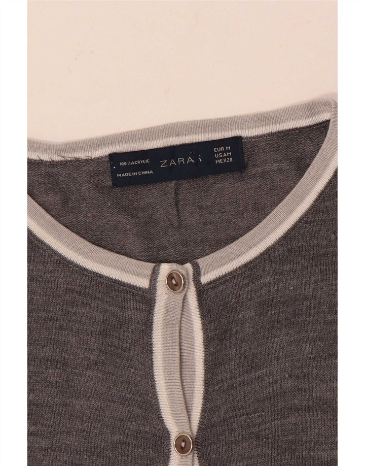 Zara Womens Cardigan Sweater UK 14 Medium Grey Acrylic