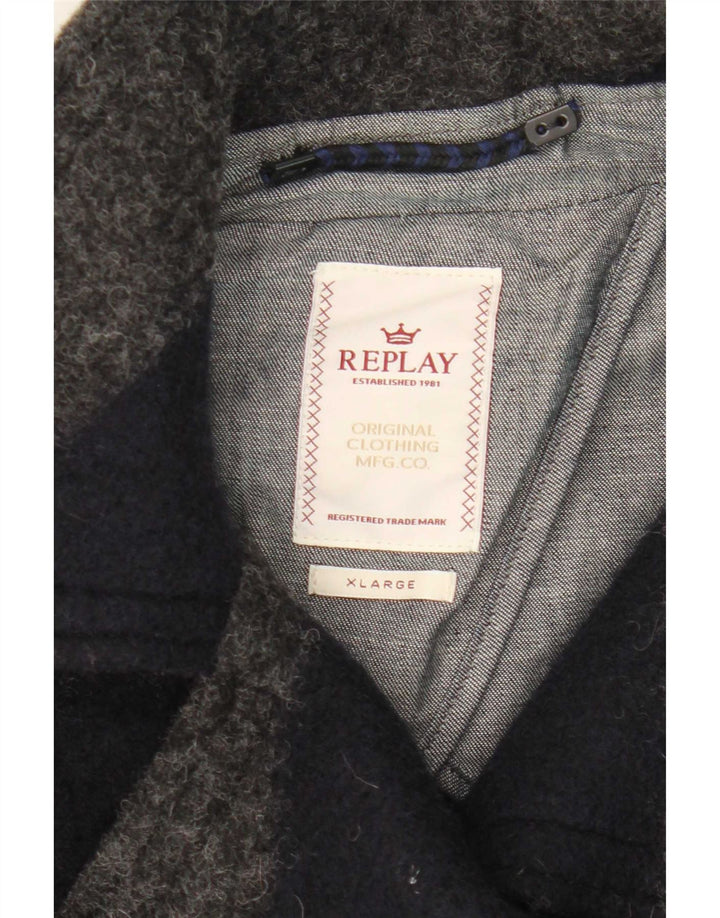 Replay Womens Pea Coat UK 18 XL Grey Striped Wool
