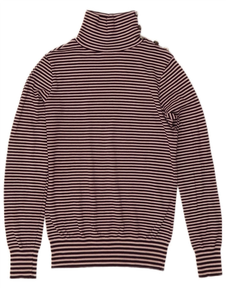 Massimo Dutti Maglione da donna con collo abbottonato UK 12 a righe viola medio