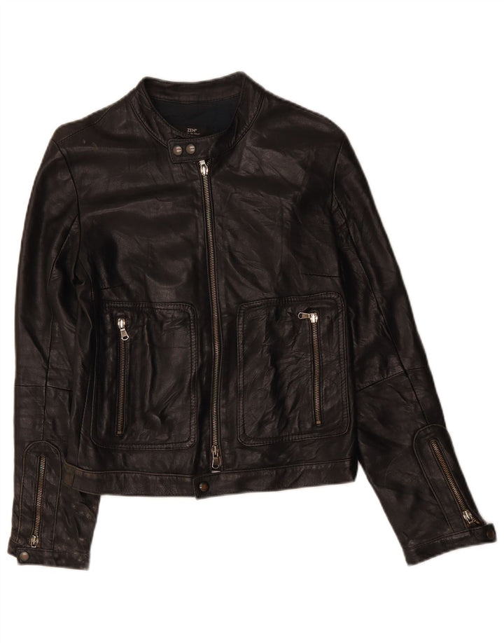 ZEN Womens Crop Leather Jacket UK 10 Small Black Leather