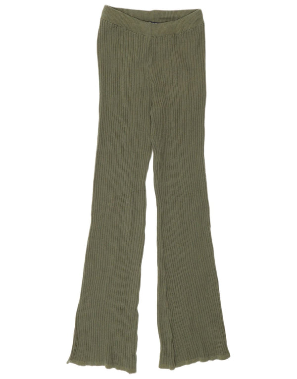 Zara Damen Knit Flare Leggings UK 12 Mittelgrünes Polyester