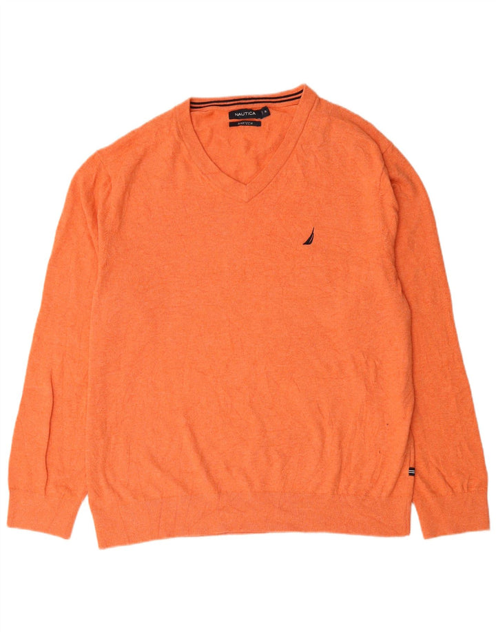 Suéter masculino NAUTICA Navtech com decote em V XL laranja