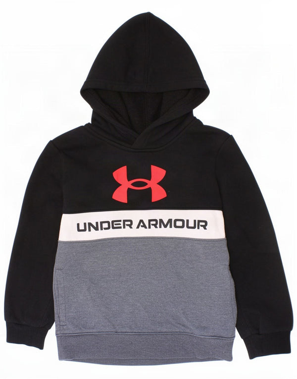 Suéter com capuz gráfico Under Armour Boys 5-6 anos preto colorblock algodão