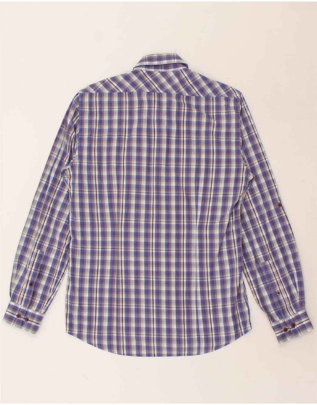 JULES Mens Fitted Shirt Medium Purple Check Cotton Vintage Jules and Second-Hand Jules from Messina Hembry 