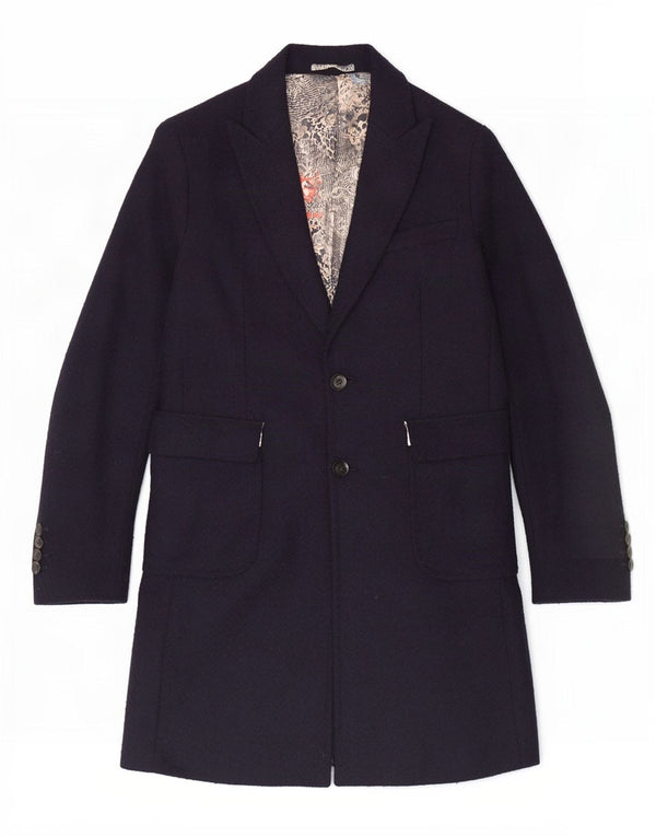 Gianni Feraud Womens Overcoat UK 14 Large Navy Blue Chevron Polyester