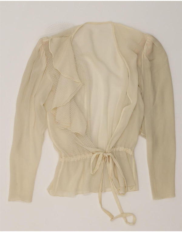 Vintage Damen Durchsichtige Wickelbluse Top UK 16 Large Off White