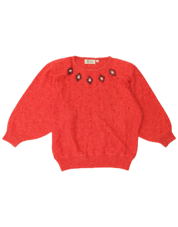 Vintage Damen Pullover mit Rundhalsausschnitt, Einheitsgröße, rotes Acryl