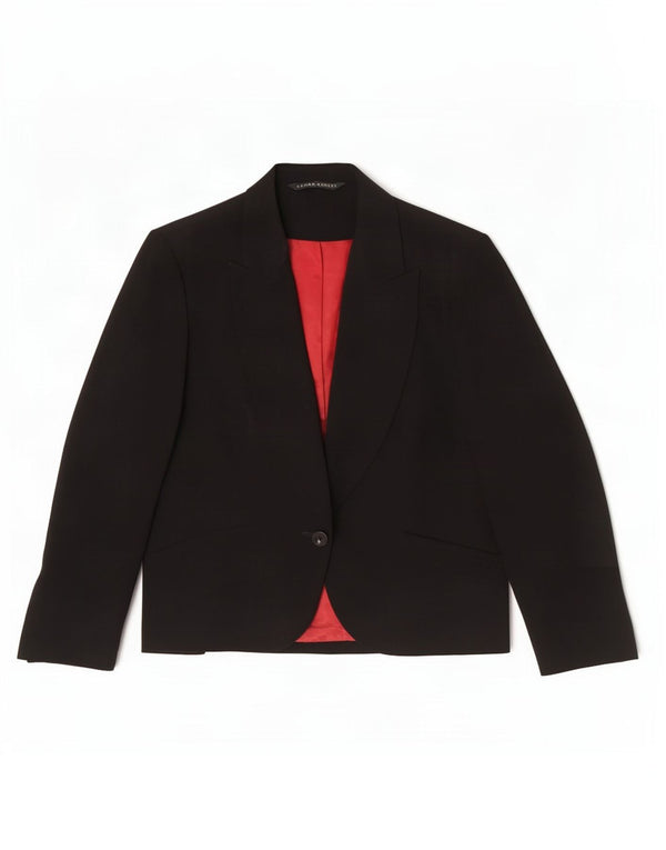 Laura Ashley Chaqueta tipo blazer con 1 botón para mujer UK 46 Grande Poliéster negro