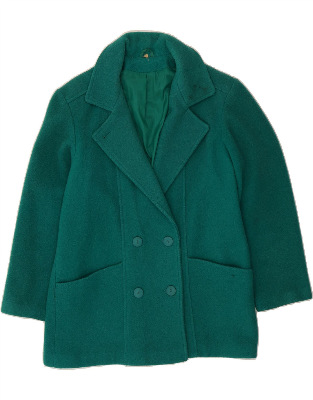 CLOVER Womens Double Breasted Coat UK 12 Medium Green Wool Vintage Clover and Second-Hand Clover from Messina Hembry 