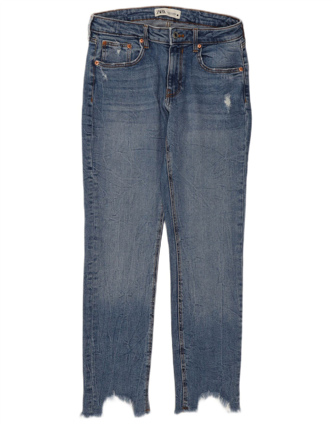 Zara Womens Distressed Cropped Jeans EU 40 Medium W30 L27 Blue