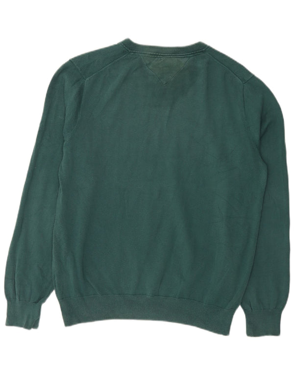 Tommy Hilfiger Mens V-Neck Jumper Sweater Medium Green Cotton