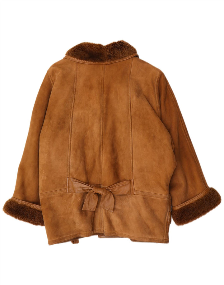 Vintage Womens 3/4 Sleeve Oversized Shearling Jacket EU 46 XL Brown