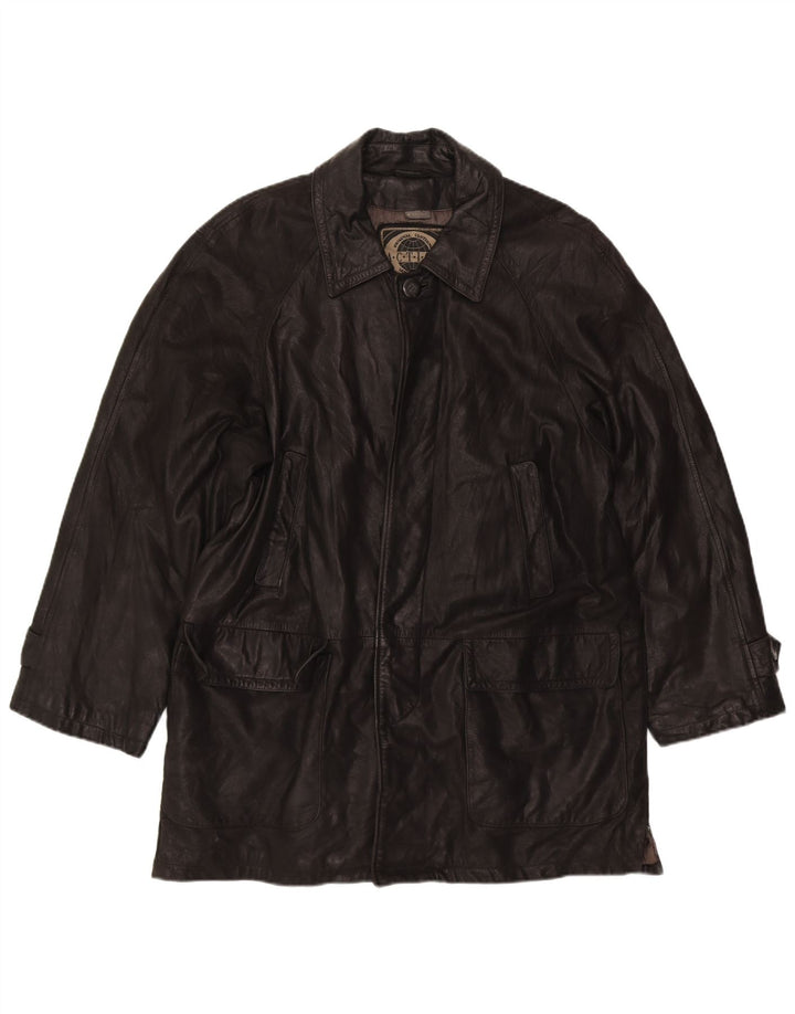 VINTAGE Mens Leather Coat IT 50 Large Black Leather