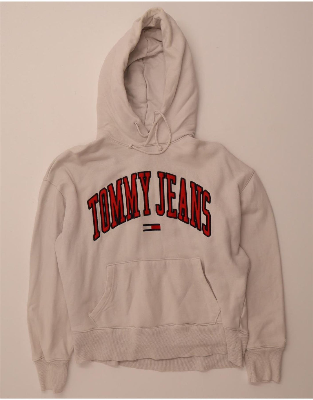 TOMMY HILFIGER Mens Graphic Hoodie Jumper Medium Off White Cotton Vintage Tommy Hilfiger and Second-Hand Tommy Hilfiger from Messina Hembry 