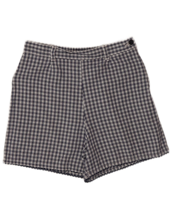 BENETTON Womens O12 High Waist Casual Shorts W26 Small Navy Blue Check