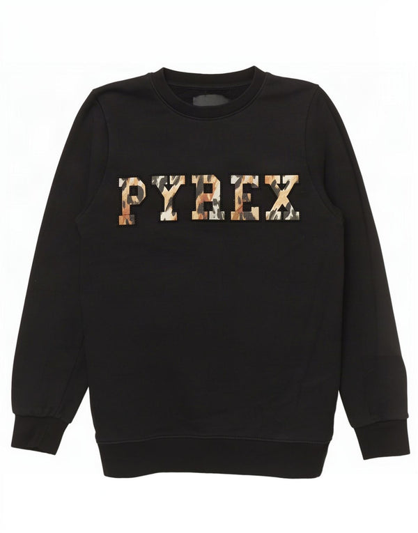 Pyrex Dame Grafisk Sweatshirt Jumper UK 6 XS Sort Bomuld