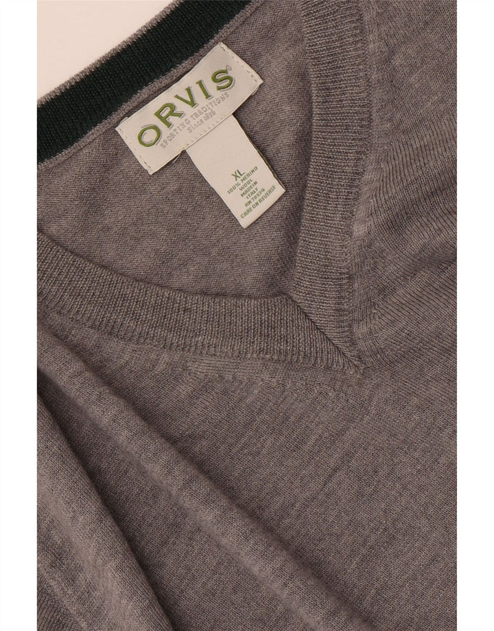Maglione ORVIS da uomo con scollo a V XL in lana grigia