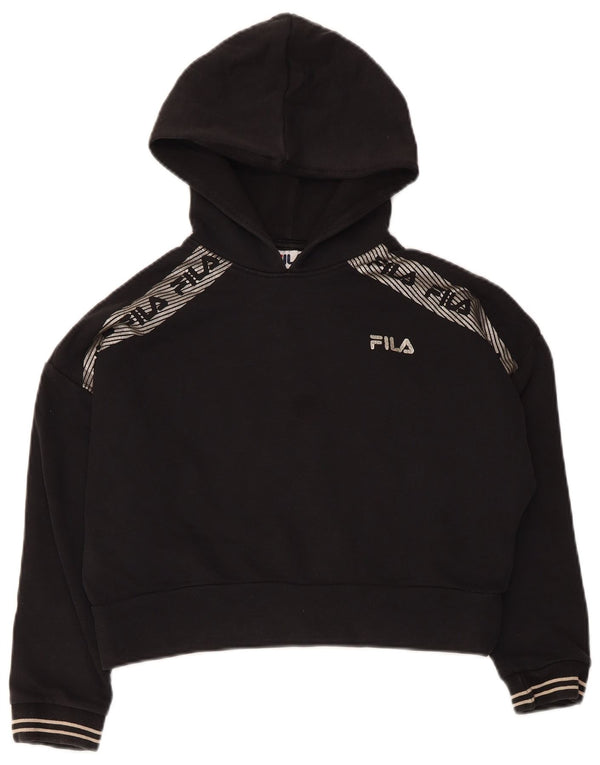 Fila Crop Graphic Hoodie-Pullover für Mädchen, 9–10 Jahre, schwarze Baumwolle
