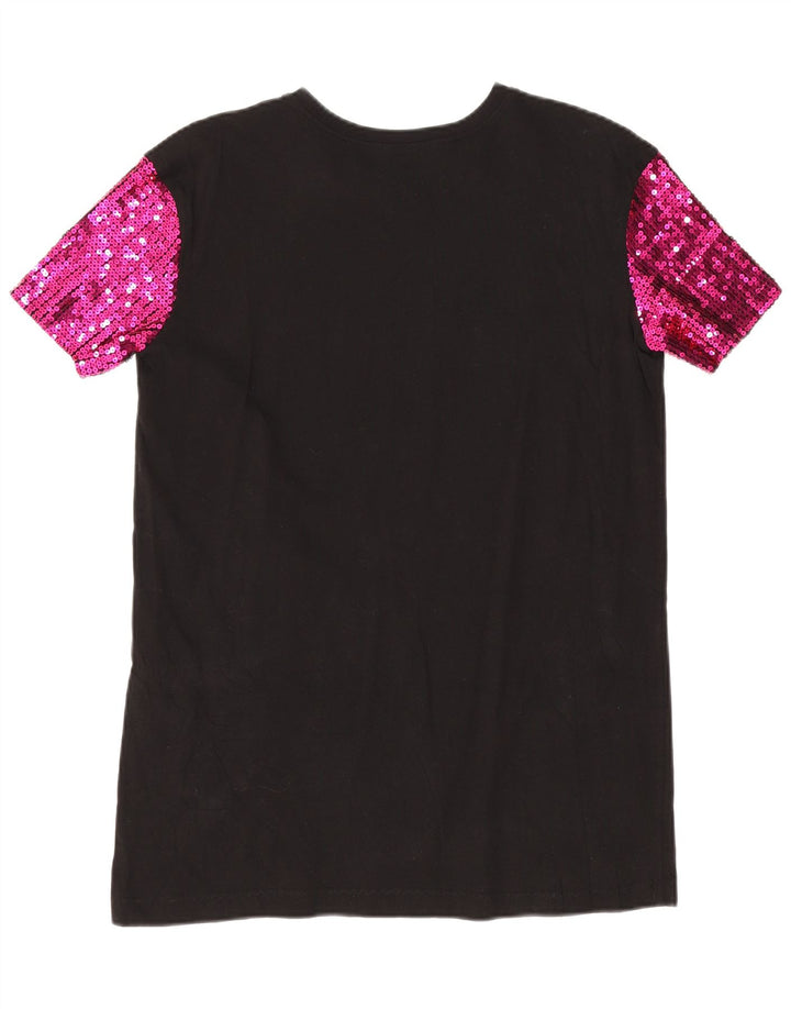 Top tunica grafica da donna Zara UK 10 piccolo poliestere nero