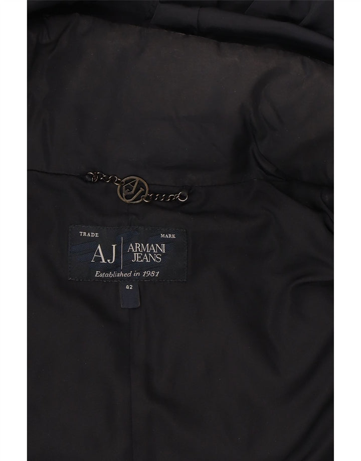ARMANI JEANS Womens Hooded Padded Coat IT 42 Medium Black Polyester