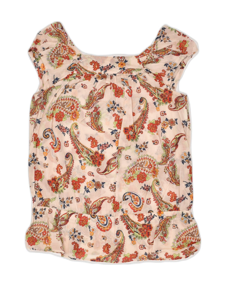 BENETTON Womens Blouse Top UK 8 Small Beige Paisley Cotton | Vintage Benetton | Thrift | Second-Hand Benetton | Used Clothing | Messina Hembry 