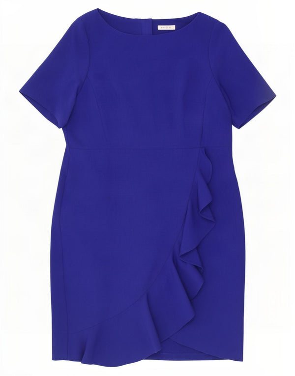 Marks & Spencer Vestido tubo con volantes en la parte delantera Per Una para mujer UK 20 2XL Azul