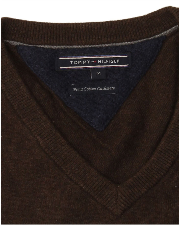 Tommy Hilfiger Mens V-Neck Jumper Sweater Medium Brown Cotton