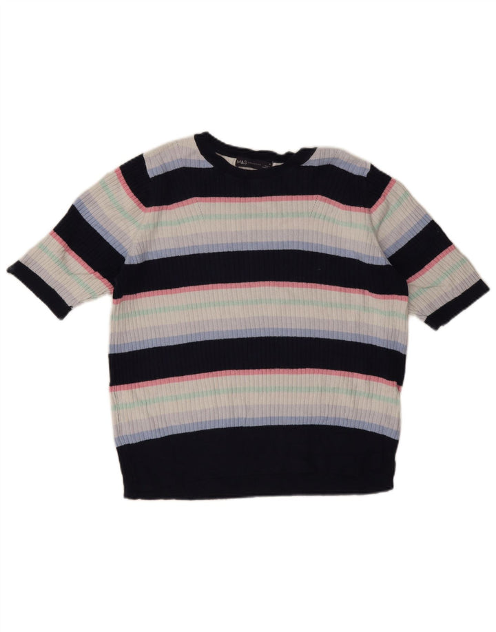 Marks & Spencer Womens T-Shirt Top UK 16 Large Multicoloured Striped