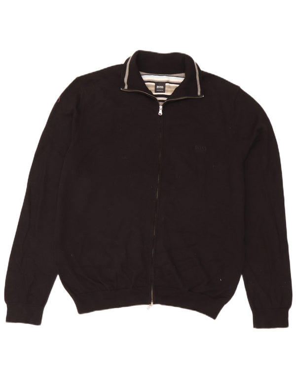 Hugo Boss Maglione cardigan vestibilità regolare da uomo grande cotone nero
