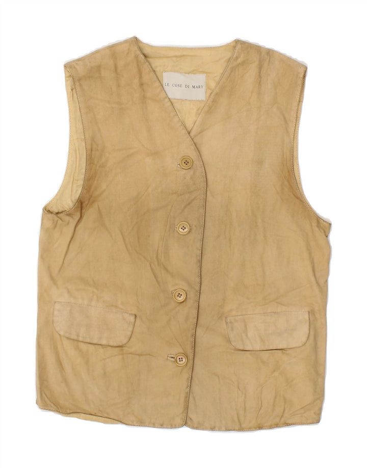 VINTAGE Womens Suede Gilet UK 12 Medium Beige Vintage Vintage and Second-Hand Vintage from Messina Hembry 