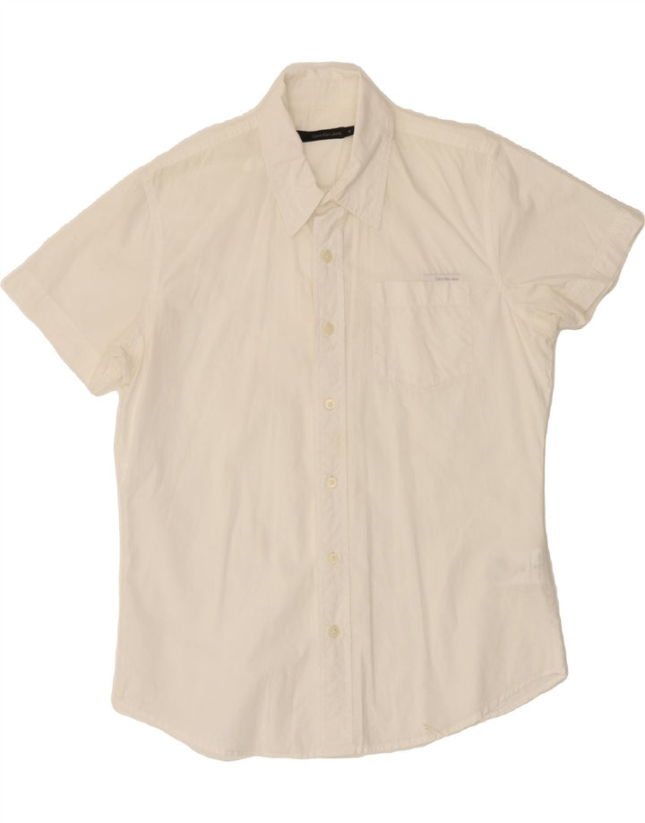 CALVIN KLEIN JEANS Mens Short Sleeve Shirt Medium White Cotton Vintage Calvin Klein Jeans and Second-Hand Calvin Klein Jeans from Messina Hembry 