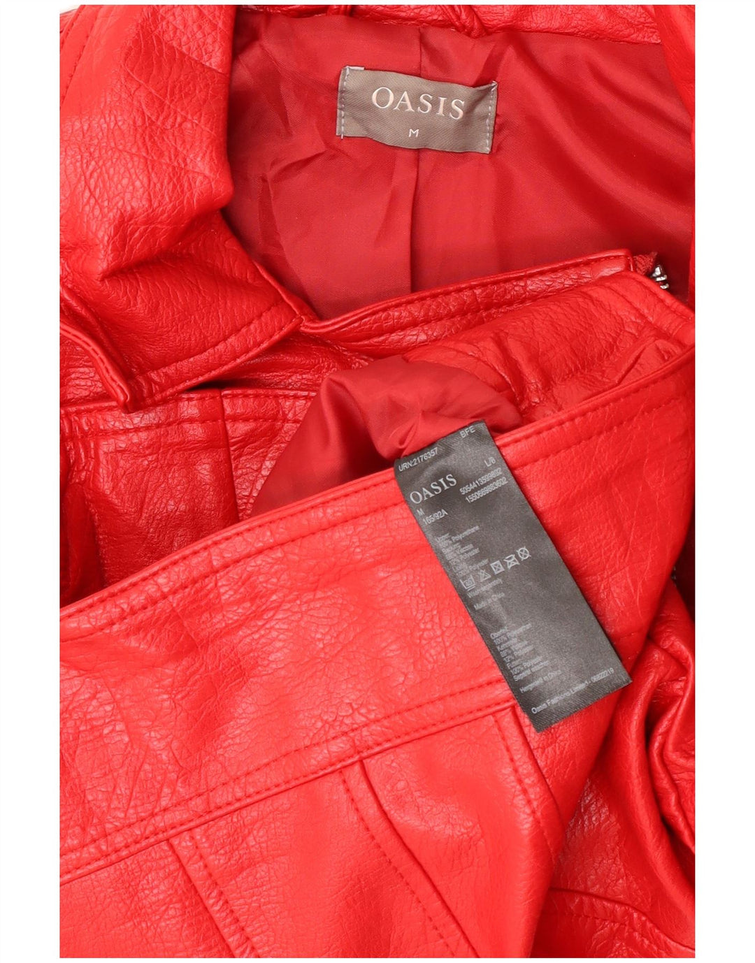 Oasis Womens Crop Biker-jakke i imiteret læder UK 12 Medium rød polyurethan
